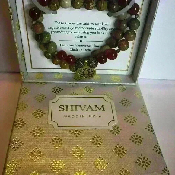 Shivam Jasper,Unakite & Quartz Beads Prayer Healing Meditation Set of 2 Bracelet - Picture 6 of 6